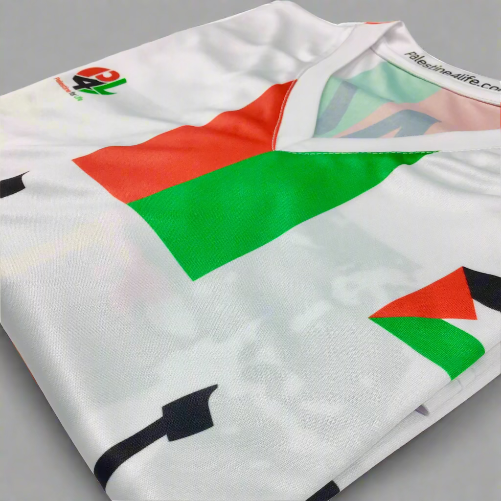 Palestine “Gaza 48” Jersey – White | Oversized Drop Shoulder Fit | Profits Donated to Gaza’s Children