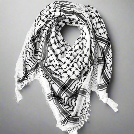 Black and white Palestine keffiyeh scarf